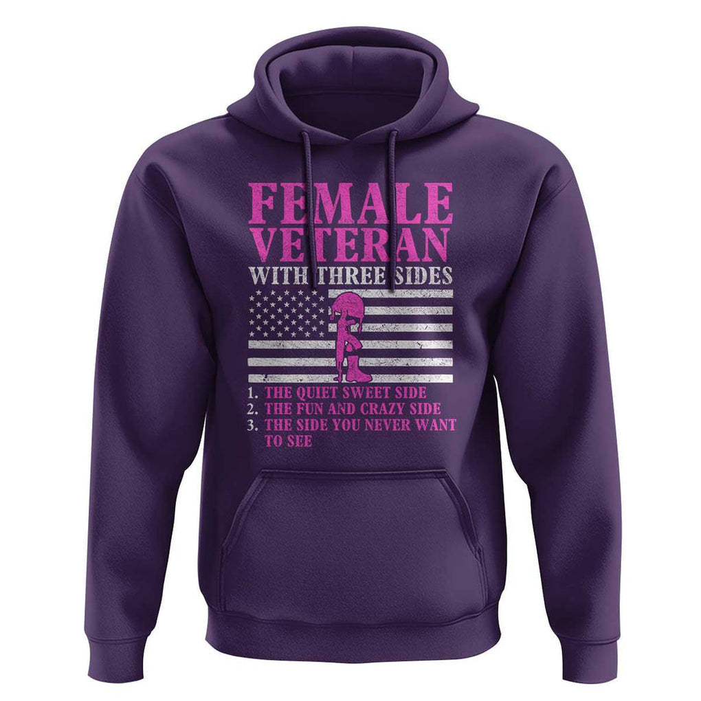 Female Veteran Hoodie - Three Sides: Veteran, Mother, Grandma - Proud Women's Military TS01 Purple Print Your Wear