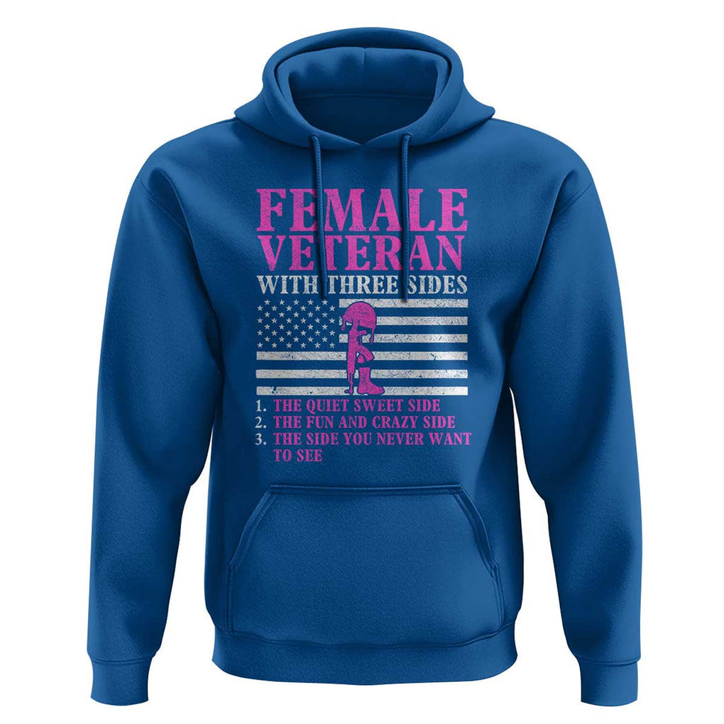 Female Veteran Hoodie - Three Sides: Veteran, Mother, Grandma - Proud Women's Military TS01 Royal Blue Print Your Wear
