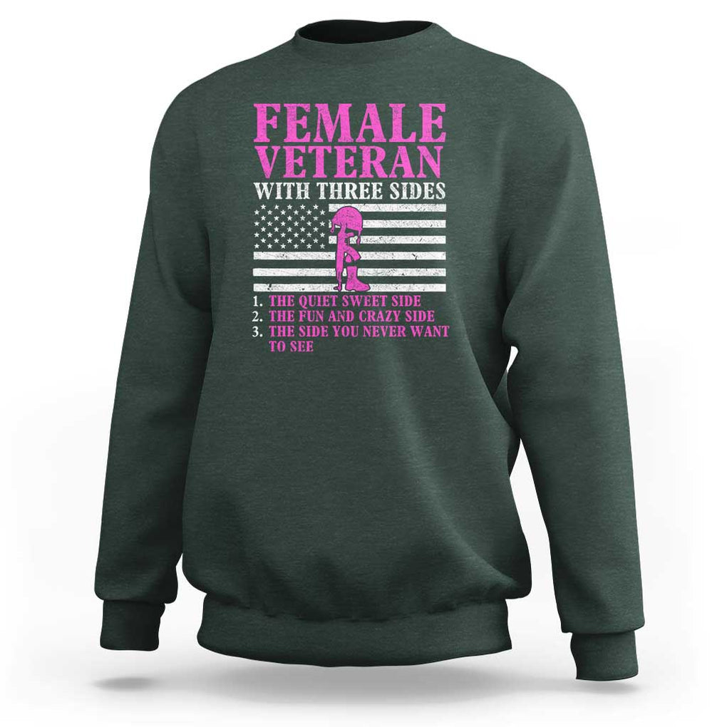 Female Veteran Sweatshirt - Three Sides: Veteran, Mother, Grandma - Proud Women's Military TS01 Dark Forest Green Print Your Wear