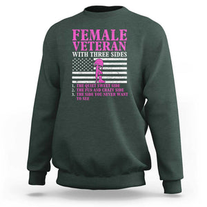 Female Veteran Sweatshirt - Three Sides: Veteran, Mother, Grandma - Proud Women's Military TS01 Dark Forest Green Print Your Wear