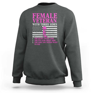 Female Veteran Sweatshirt - Three Sides: Veteran, Mother, Grandma - Proud Women's Military TS01 Dark Heather Print Your Wear