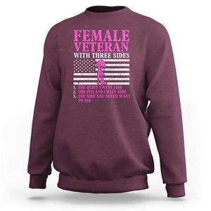 Female Veteran Sweatshirt - Three Sides: Veteran, Mother, Grandma - Proud Women's Military TS01 Maroon Print Your Wear
