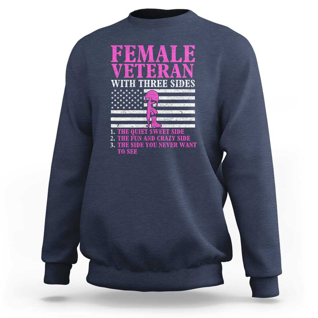 Female Veteran Sweatshirt - Three Sides: Veteran, Mother, Grandma - Proud Women's Military TS01 Navy Print Your Wear