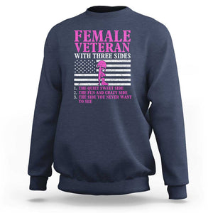 Female Veteran Sweatshirt - Three Sides: Veteran, Mother, Grandma - Proud Women's Military TS01 Navy Print Your Wear