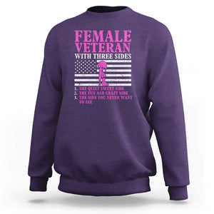 Female Veteran Sweatshirt - Three Sides: Veteran, Mother, Grandma - Proud Women's Military TS01 Purple Print Your Wear