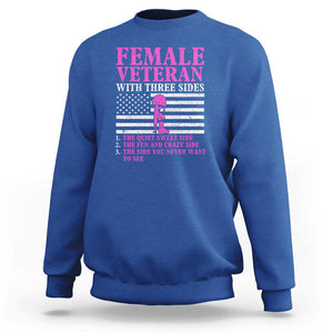 Female Veteran Sweatshirt - Three Sides: Veteran, Mother, Grandma - Proud Women's Military TS01 Royal Blue Print Your Wear