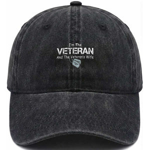 I'm the Veteran and the Veteran's Wife Washed Cotton Baseball Cap Proud Military Wife Women Veteran TS01 Washed Cap Universal Fit Black Print Your Wear