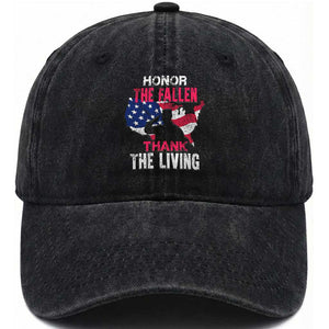 Patriotic Memorial Washed Cotton Baseball Cap Honor the Fallen - Veteran Themed Military Support TS01 Washed Cap Universal Fit Black Print Your Wear