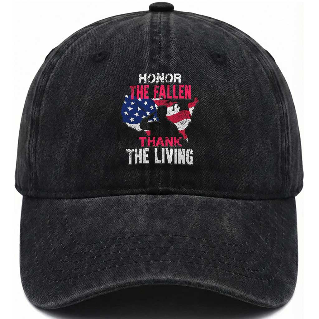 Patriotic Memorial Washed Cotton Baseball Cap Honor the Fallen - Veteran Themed Military Support TS01 Washed Cap Universal Fit Black Print Your Wear