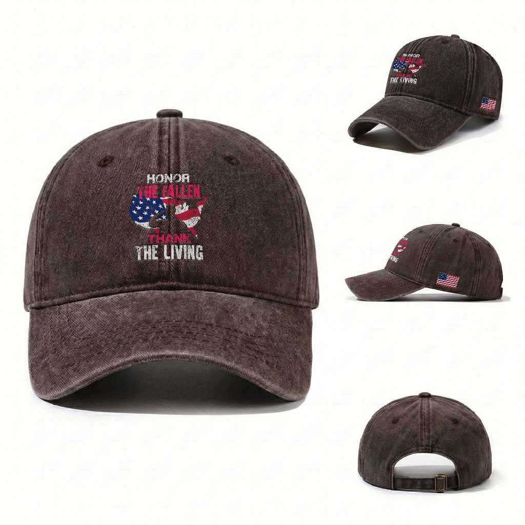 Patriotic Memorial Washed Cotton Baseball Cap Honor the Fallen - Veteran Themed Military Support TS01 Washed Cap Universal Fit Dark Brown Print Your Wear