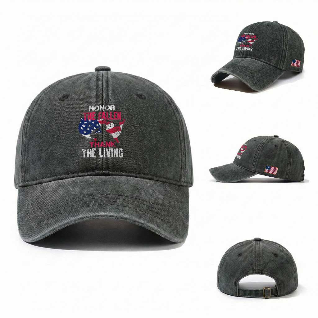 Patriotic Memorial Washed Cotton Baseball Cap Honor the Fallen - Veteran Themed Military Support TS01 Washed Cap Universal Fit Dark Green Print Your Wear