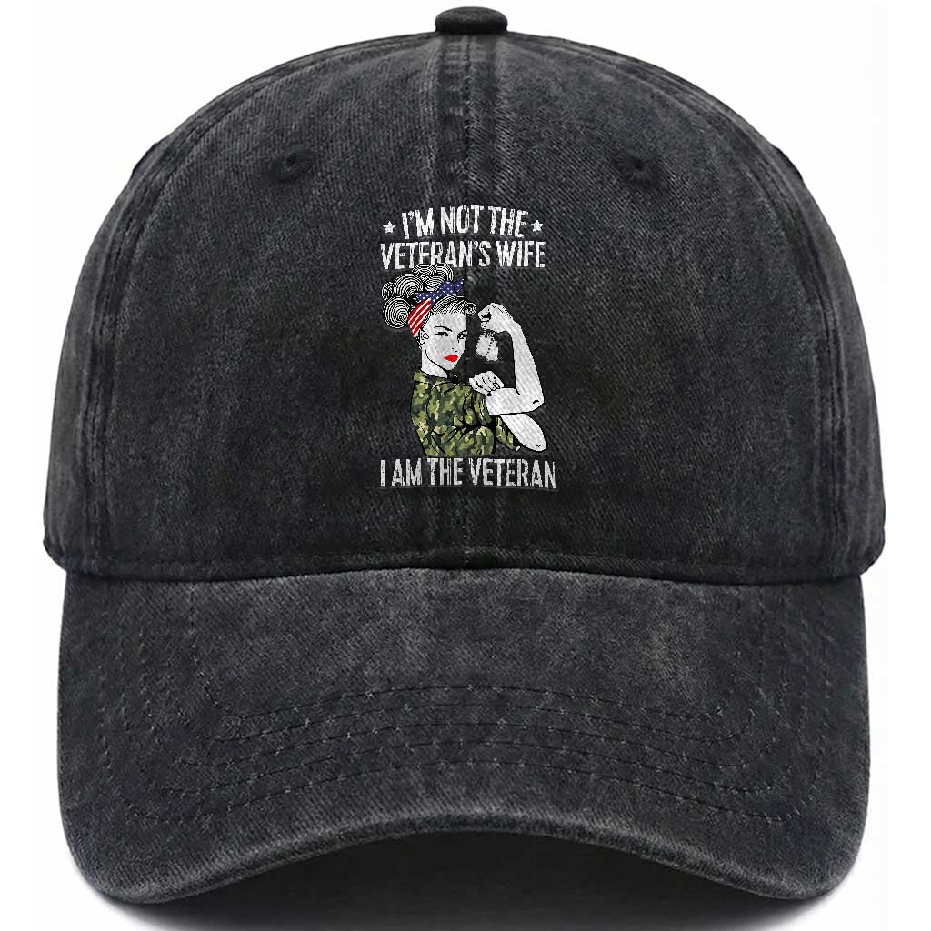I'm Not the Veteran's Wife I'm the Veteran Washed Cotton Baseball Cap Patriotic Military Women TS01 Washed Cap Universal Fit Black Print Your Wear