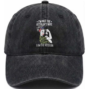 I'm Not the Veteran's Wife I'm the Veteran Washed Cotton Baseball Cap Patriotic Military Women TS01 Washed Cap Universal Fit Black Print Your Wear