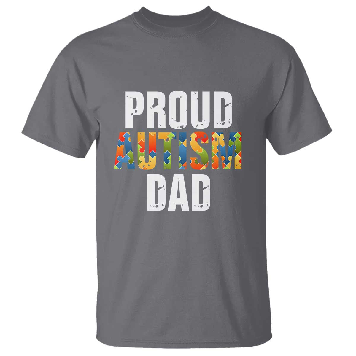 Proud Autism Dad T Shirt Accept Understand Love Support Jigsaw Puzzle TS01 Charcoal Printyourwear