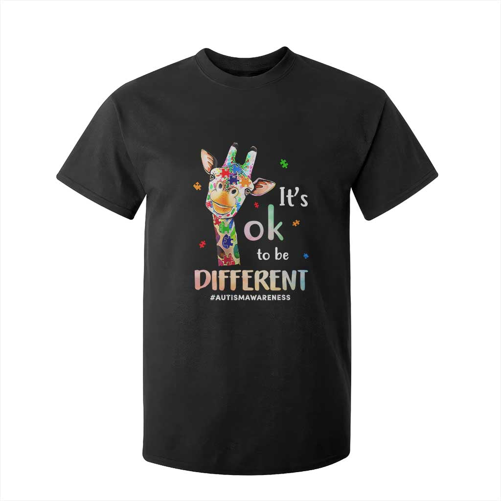 Giraffe Autism T Shirt For Kid It's Ok To Be Different Jigsaw Puzzle TS01 Black Printyourwear