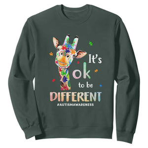 Giraffe Autism Sweatshirt It's Ok To Be Different Jigsaw Puzzle TS01 Dark Forest Green Printyourwear