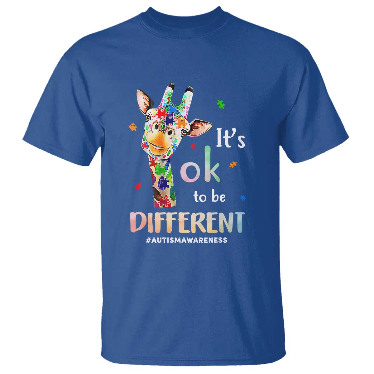 Giraffe Autism T Shirt It's Ok To Be Different Jigsaw Puzzle TS01 Royal Blue Printyourwear