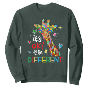 Giraffe Autism Sweatshirt It's Ok To Be Different TS01 Dark Forest Green Printyourwear