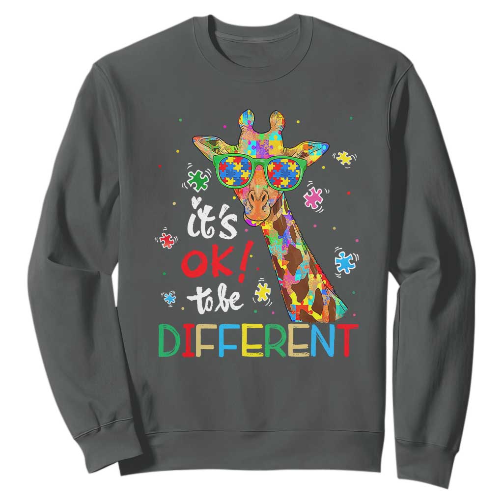 Giraffe Autism Sweatshirt It's Ok To Be Different TS01 Dark Heather Printyourwear