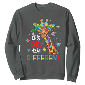 Giraffe Autism Sweatshirt It's Ok To Be Different TS01 Dark Heather Printyourwear