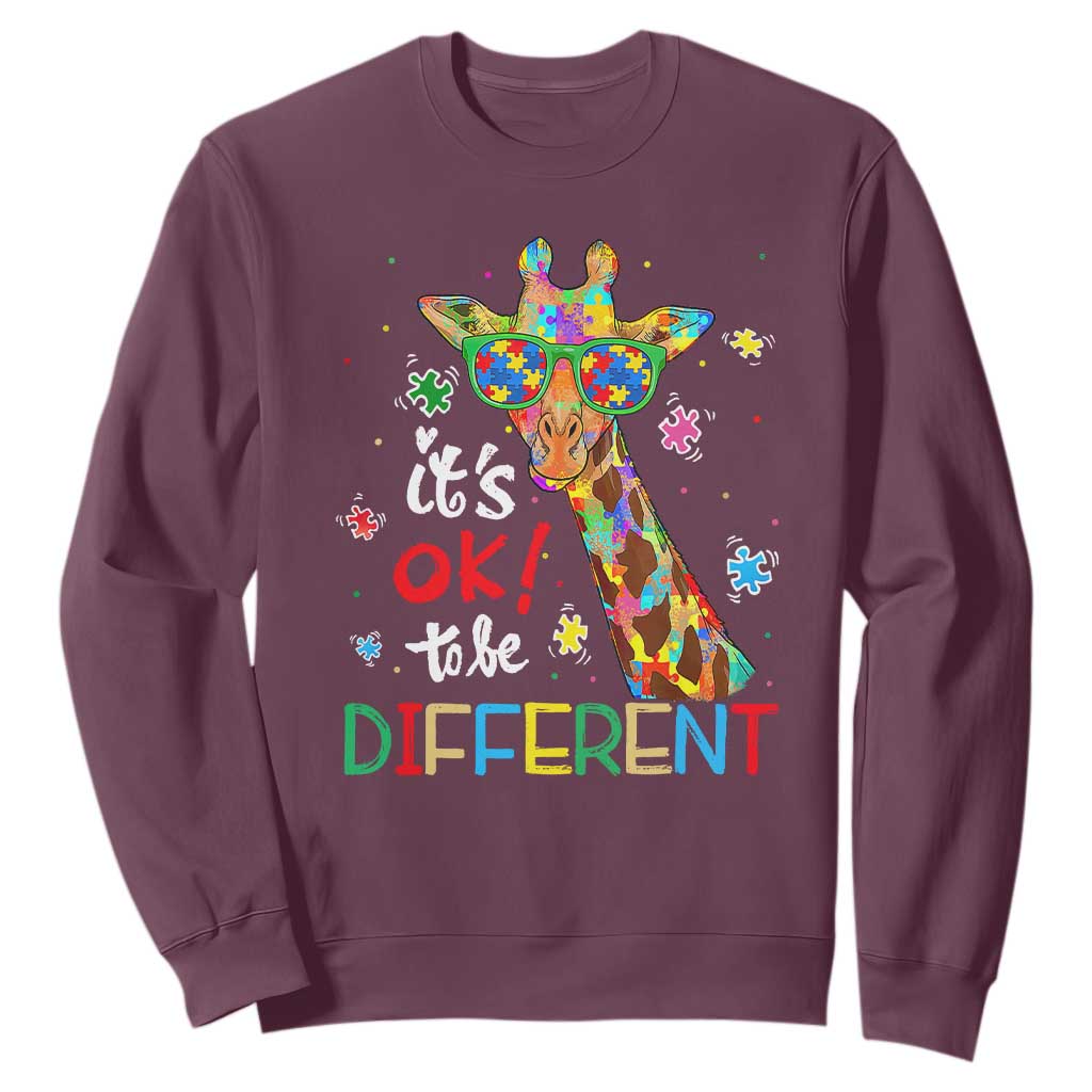Giraffe Autism Sweatshirt It's Ok To Be Different TS01 Maroon Printyourwear