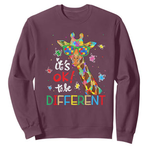 Giraffe Autism Sweatshirt It's Ok To Be Different TS01 Maroon Printyourwear