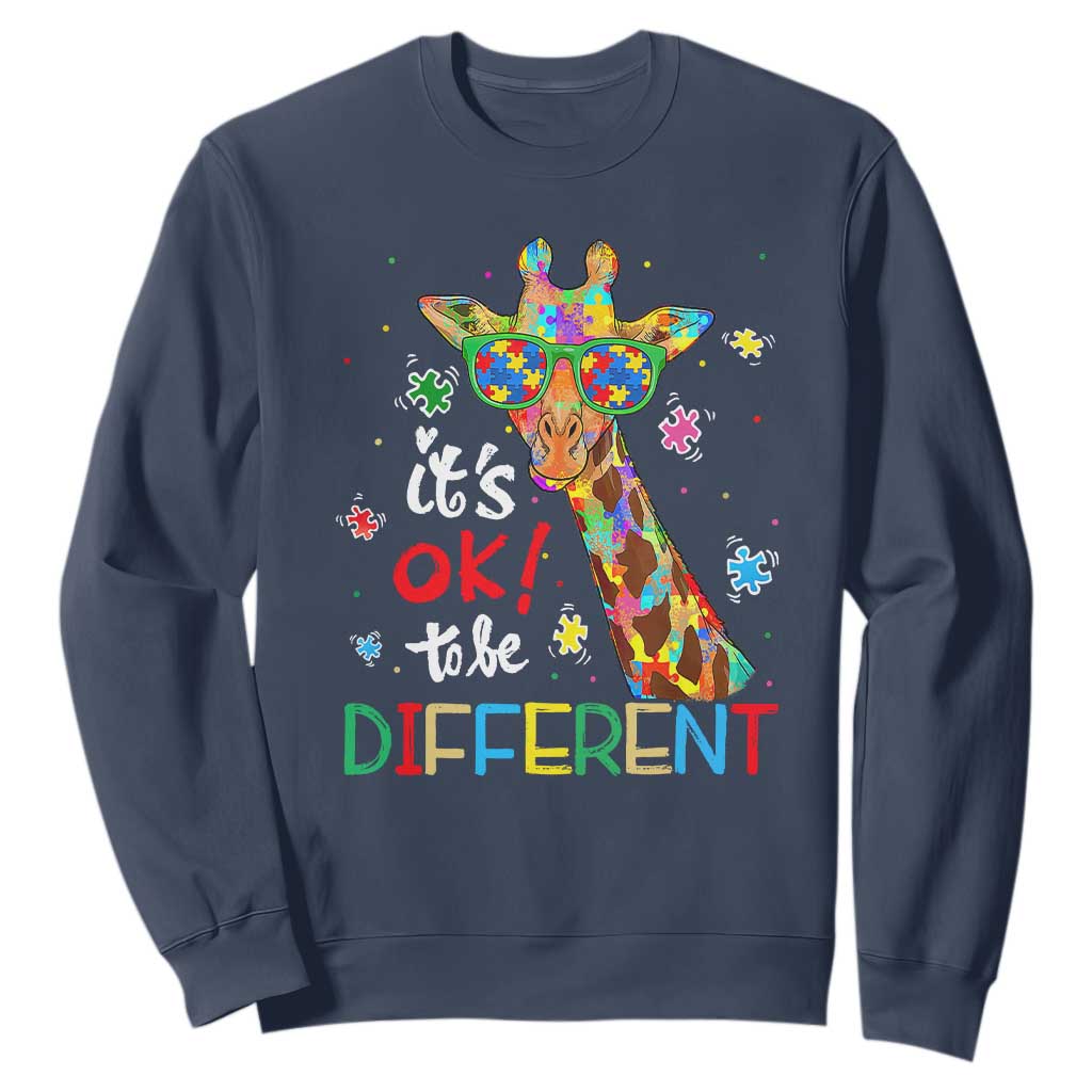 Giraffe Autism Sweatshirt It's Ok To Be Different TS01 Navy Printyourwear