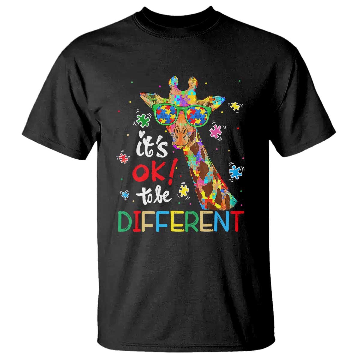 Giraffe Autism T Shirt It's Ok To Be Different TS01 Black Printyourwear