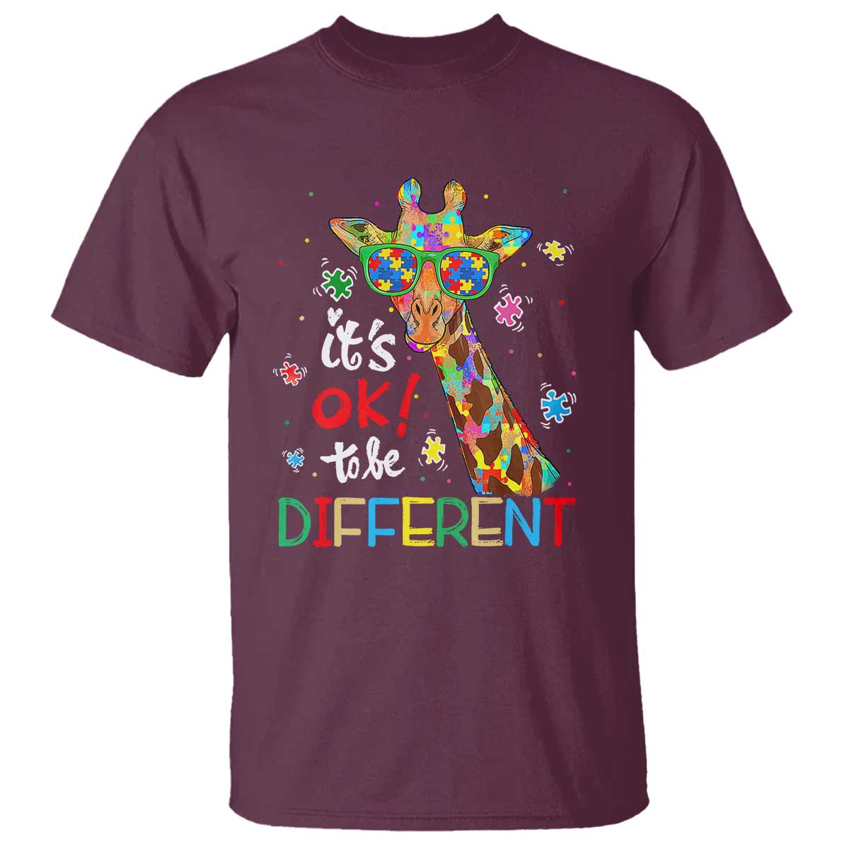 Giraffe Autism T Shirt It's Ok To Be Different TS01 Maroon Printyourwear