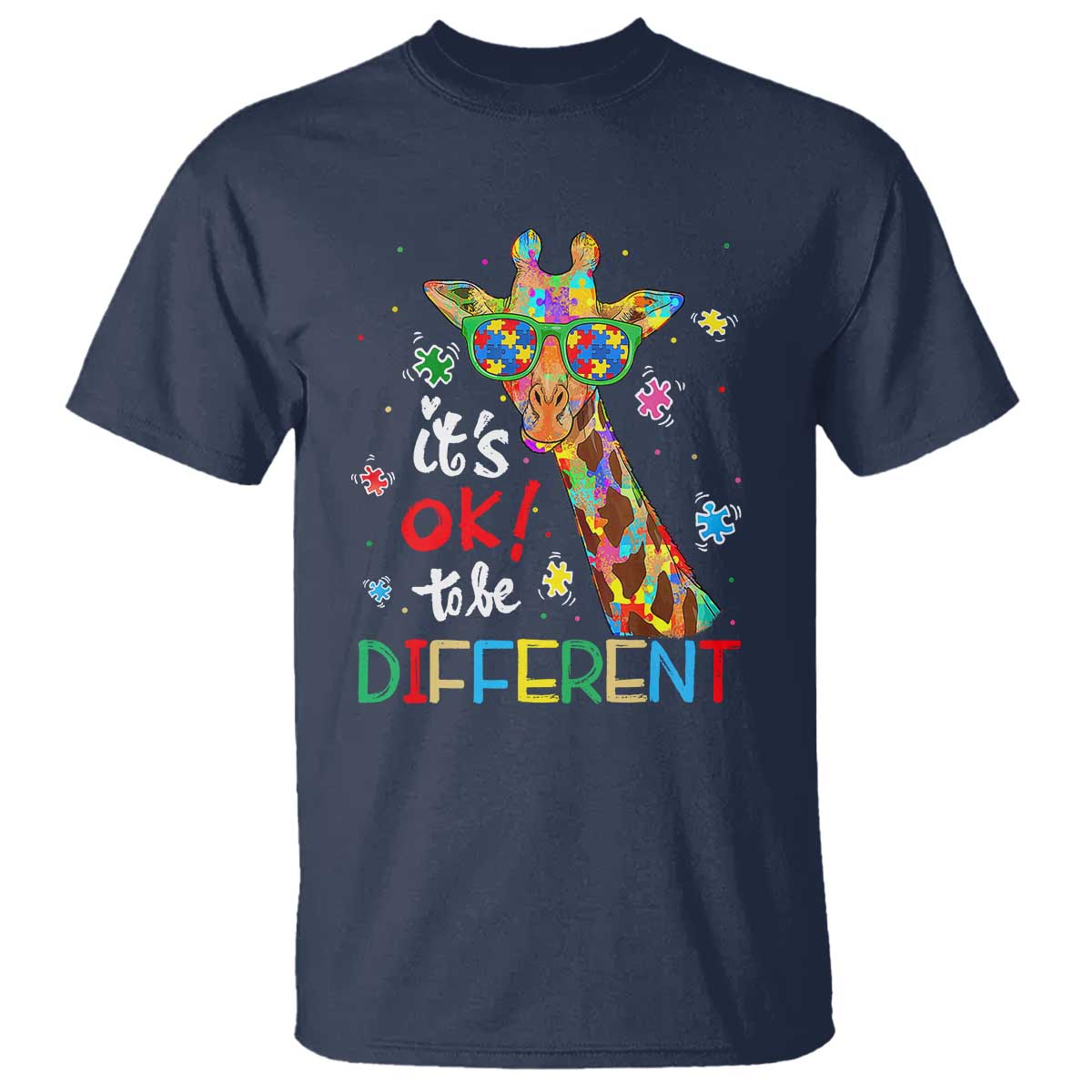 Giraffe Autism T Shirt It's Ok To Be Different TS01 Navy Printyourwear