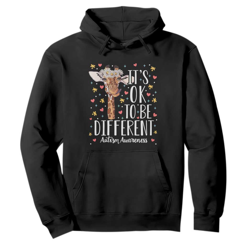 Giraffe Autism Hoodie Its Ok To Be Different Cute Floral TS01 Black Printyourwear