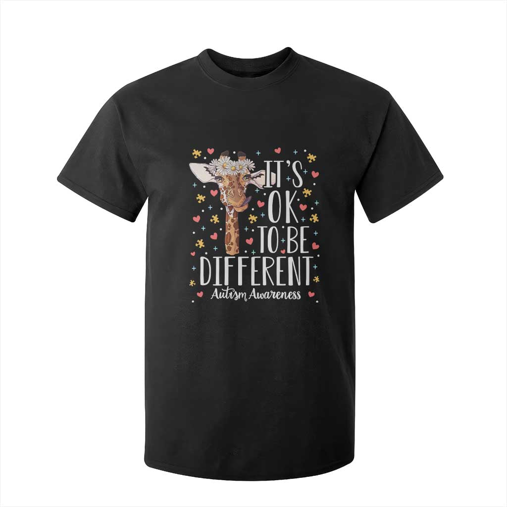 Giraffe Autism T Shirt For Kid Its Ok To Be Different Cute Floral TS01 Black Printyourwear