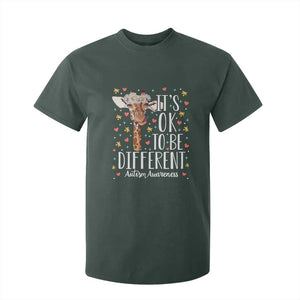Giraffe Autism T Shirt For Kid Its Ok To Be Different Cute Floral TS01 Dark Forest Green Printyourwear