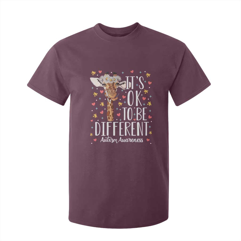 Giraffe Autism T Shirt For Kid Its Ok To Be Different Cute Floral TS01 Maroon Printyourwear