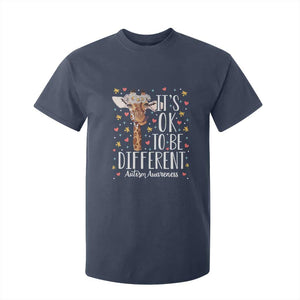 Giraffe Autism T Shirt For Kid Its Ok To Be Different Cute Floral TS01 Navy Printyourwear