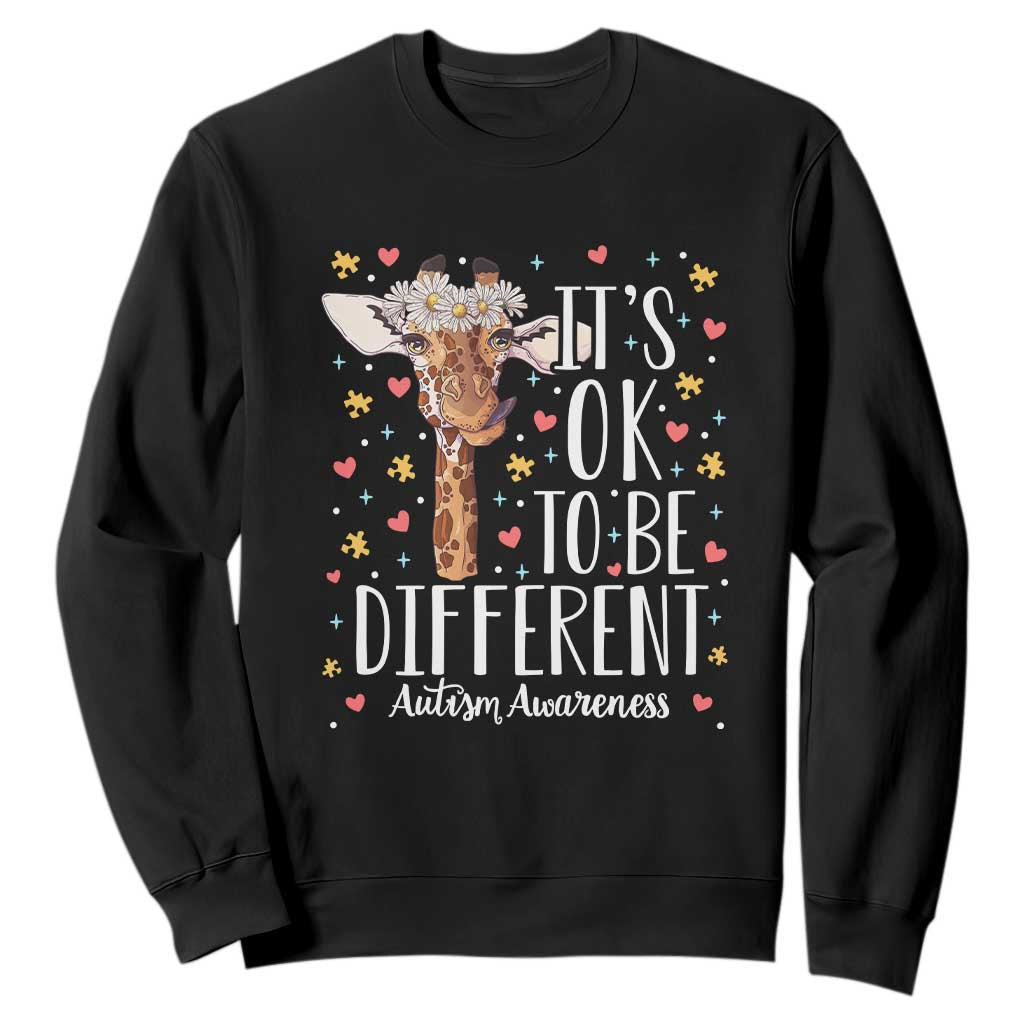 Giraffe Autism Sweatshirt Its Ok To Be Different Cute Floral TS01 Black Printyourwear