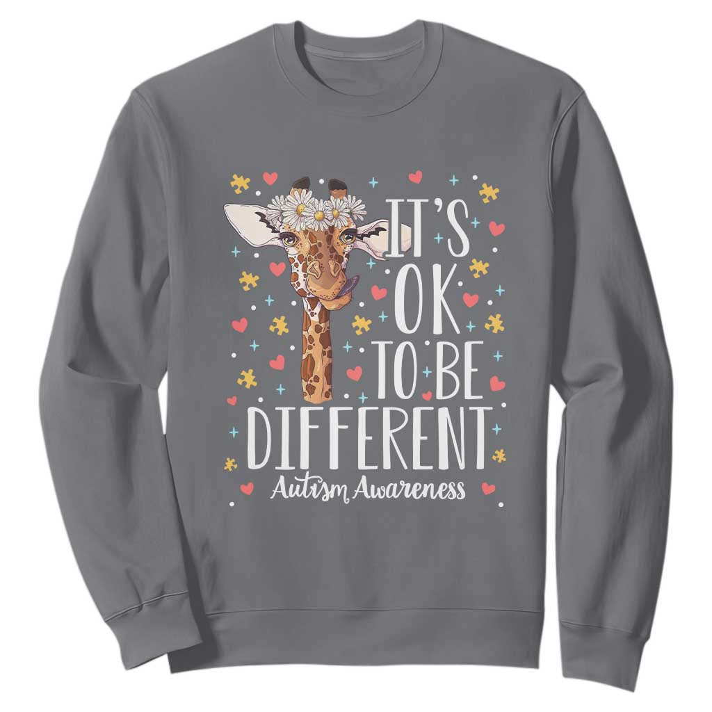 Giraffe Autism Sweatshirt Its Ok To Be Different Cute Floral TS01 Charcoal Printyourwear