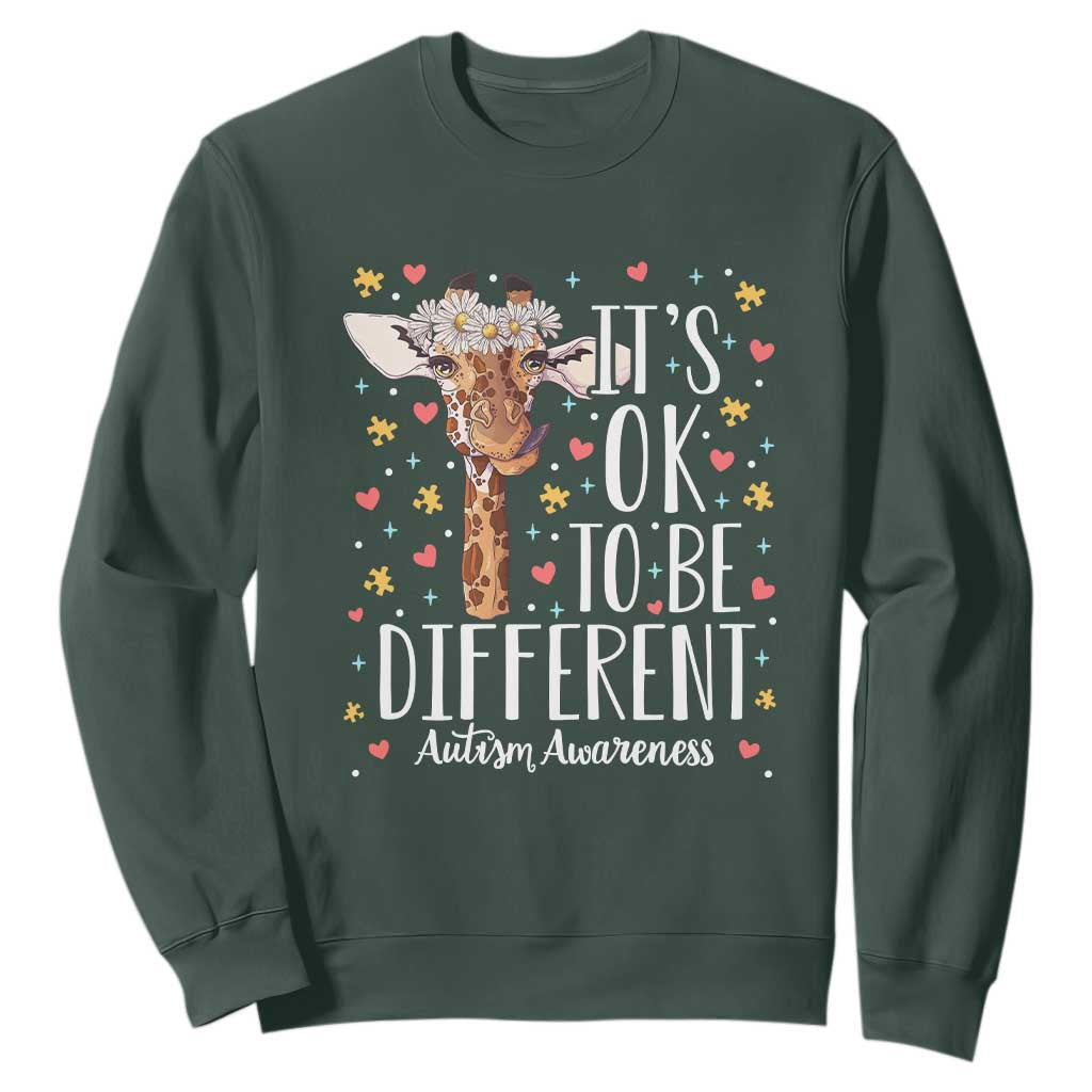 Giraffe Autism Sweatshirt Its Ok To Be Different Cute Floral TS01 Dark Forest Green Printyourwear