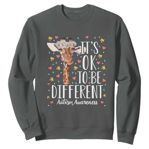 Giraffe Autism Sweatshirt Its Ok To Be Different Cute Floral TS01 Dark Heather Printyourwear