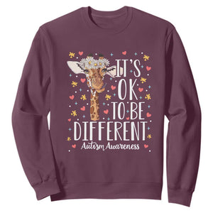 Giraffe Autism Sweatshirt Its Ok To Be Different Cute Floral TS01 Maroon Printyourwear