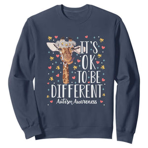 Giraffe Autism Sweatshirt Its Ok To Be Different Cute Floral TS01 Navy Printyourwear