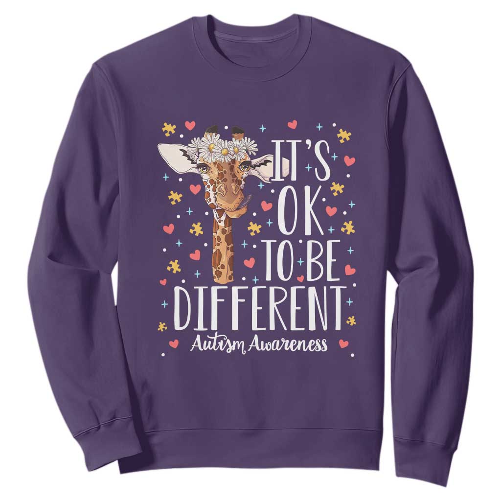 Giraffe Autism Sweatshirt Its Ok To Be Different Cute Floral TS01 Purple Printyourwear