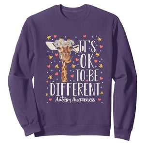Giraffe Autism Sweatshirt Its Ok To Be Different Cute Floral TS01 Purple Printyourwear