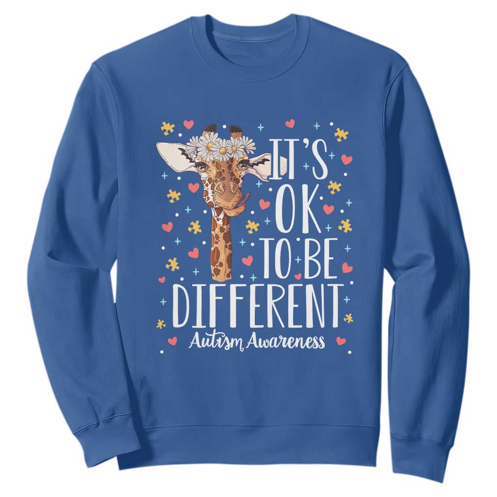Giraffe Autism Sweatshirt Its Ok To Be Different Cute Floral TS01 Royal Blue Printyourwear