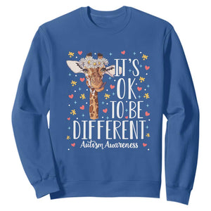 Giraffe Autism Sweatshirt Its Ok To Be Different Cute Floral TS01 Royal Blue Printyourwear