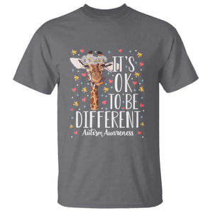 Giraffe Autism T Shirt Its Ok To Be Different Cute Floral TS01 Charcoal Printyourwear