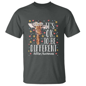 Giraffe Autism T Shirt Its Ok To Be Different Cute Floral TS01 Dark Heather Printyourwear