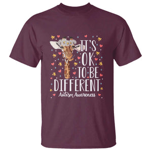 Giraffe Autism T Shirt Its Ok To Be Different Cute Floral TS01 Maroon Printyourwear