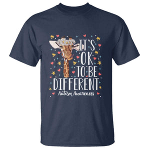 Giraffe Autism T Shirt Its Ok To Be Different Cute Floral TS01 Navy Printyourwear