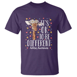 Giraffe Autism T Shirt Its Ok To Be Different Cute Floral TS01 Purple Printyourwear